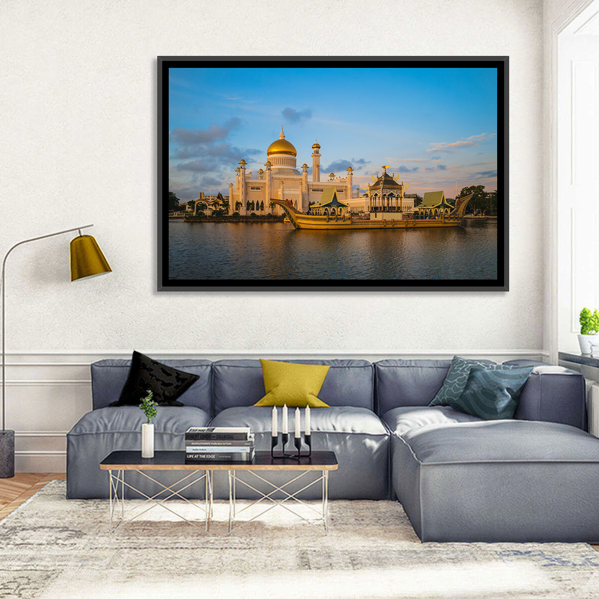 Sultan Omar Ali Saifuddien Mosque at Golden Hour Wall Art in a room, landscape