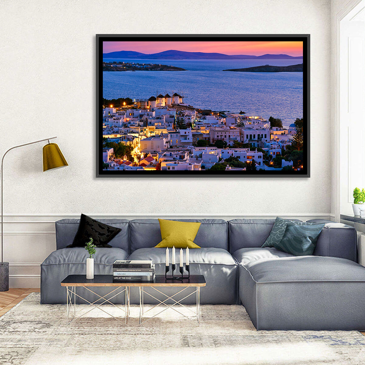 Kato Mili Windmills at Twilight Wall Art in a room, landscape