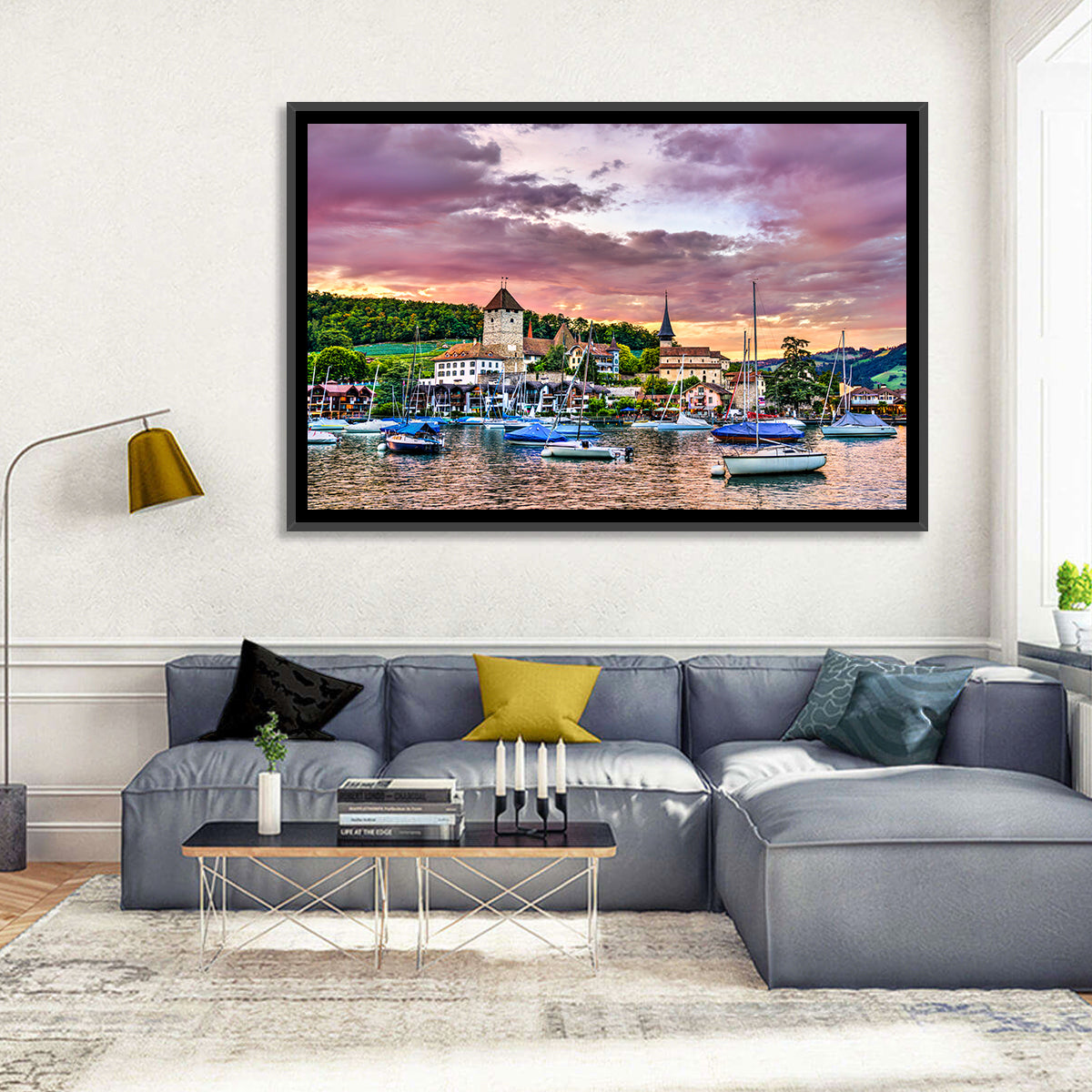 Spiez Castle Harbor Sunset Wall Art
