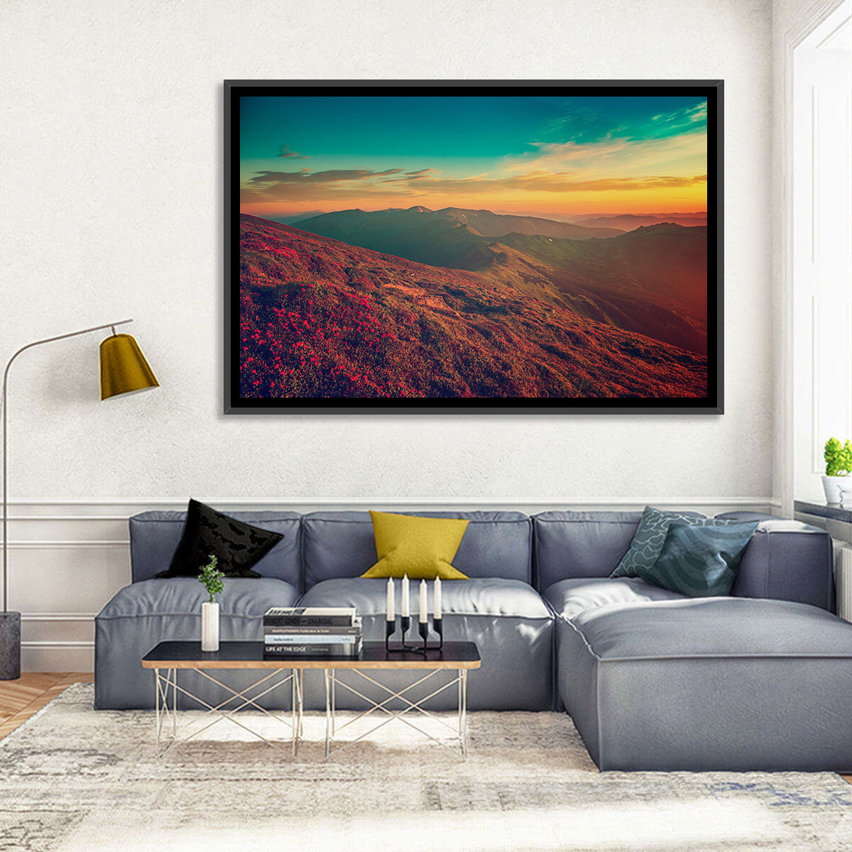 Alpine Rhododendrons at Golden Sunrise Wall Art in a room, landscape