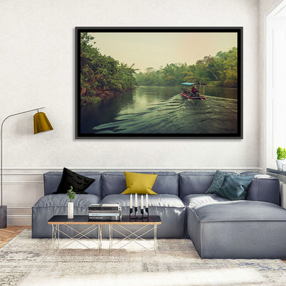Misty Long-tail Boat on River Kwai Wall Art