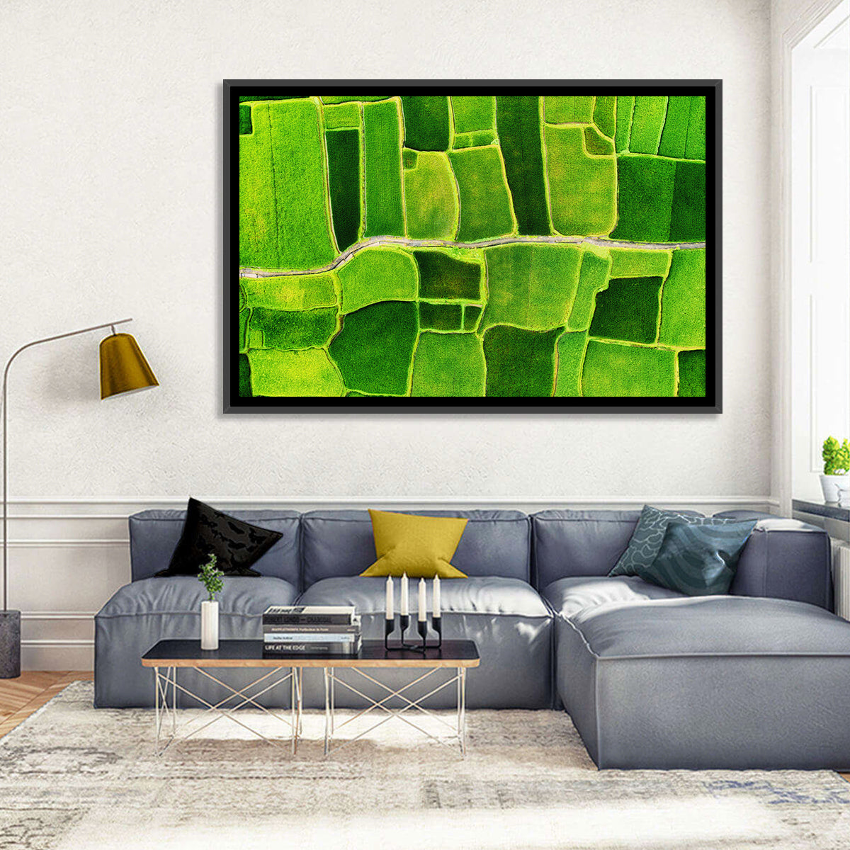 Verdant Rice Terrace Grid Wall Art in a room, landscape
