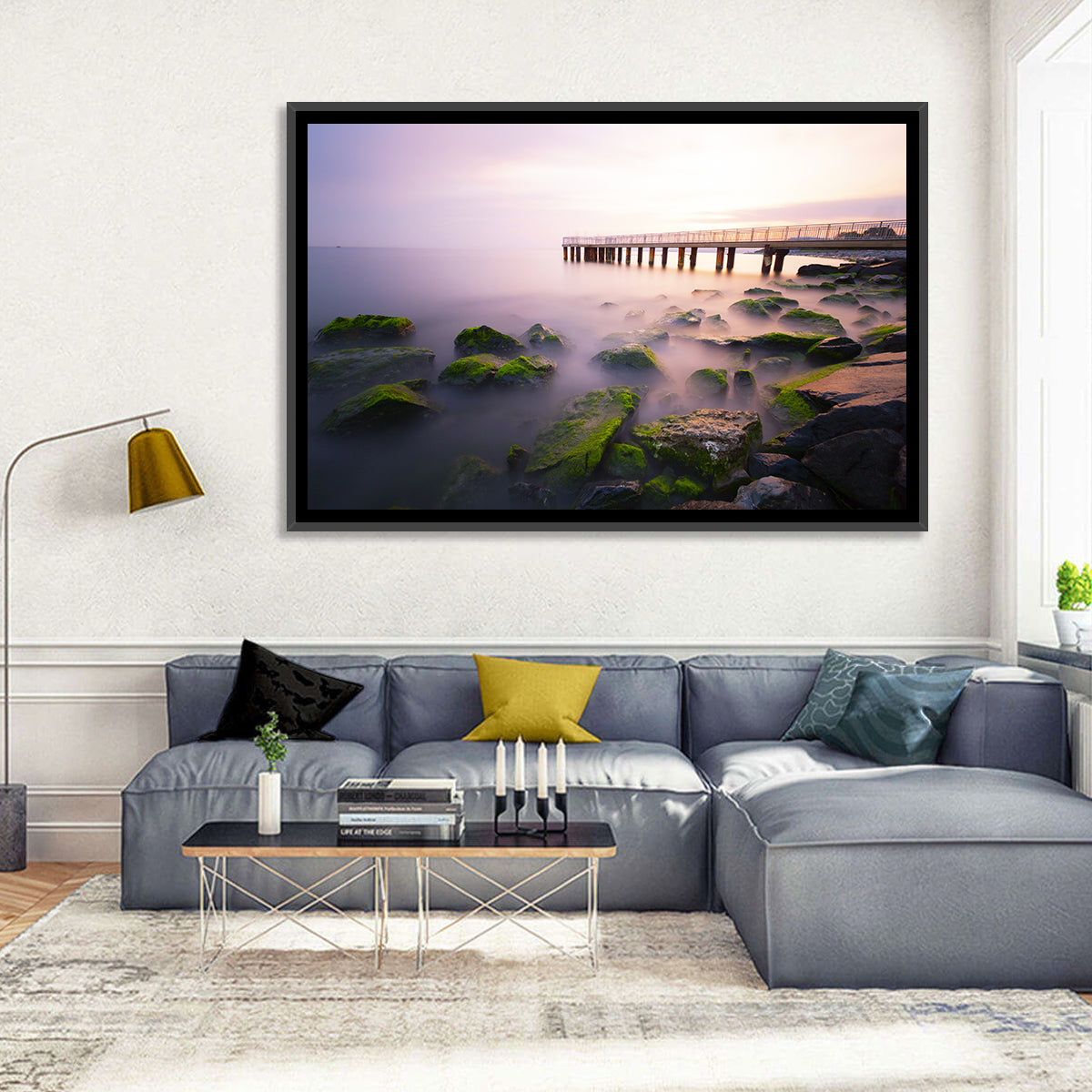 Florya Beach Pier at Lavender Dusk Wall Art in a room, landscape