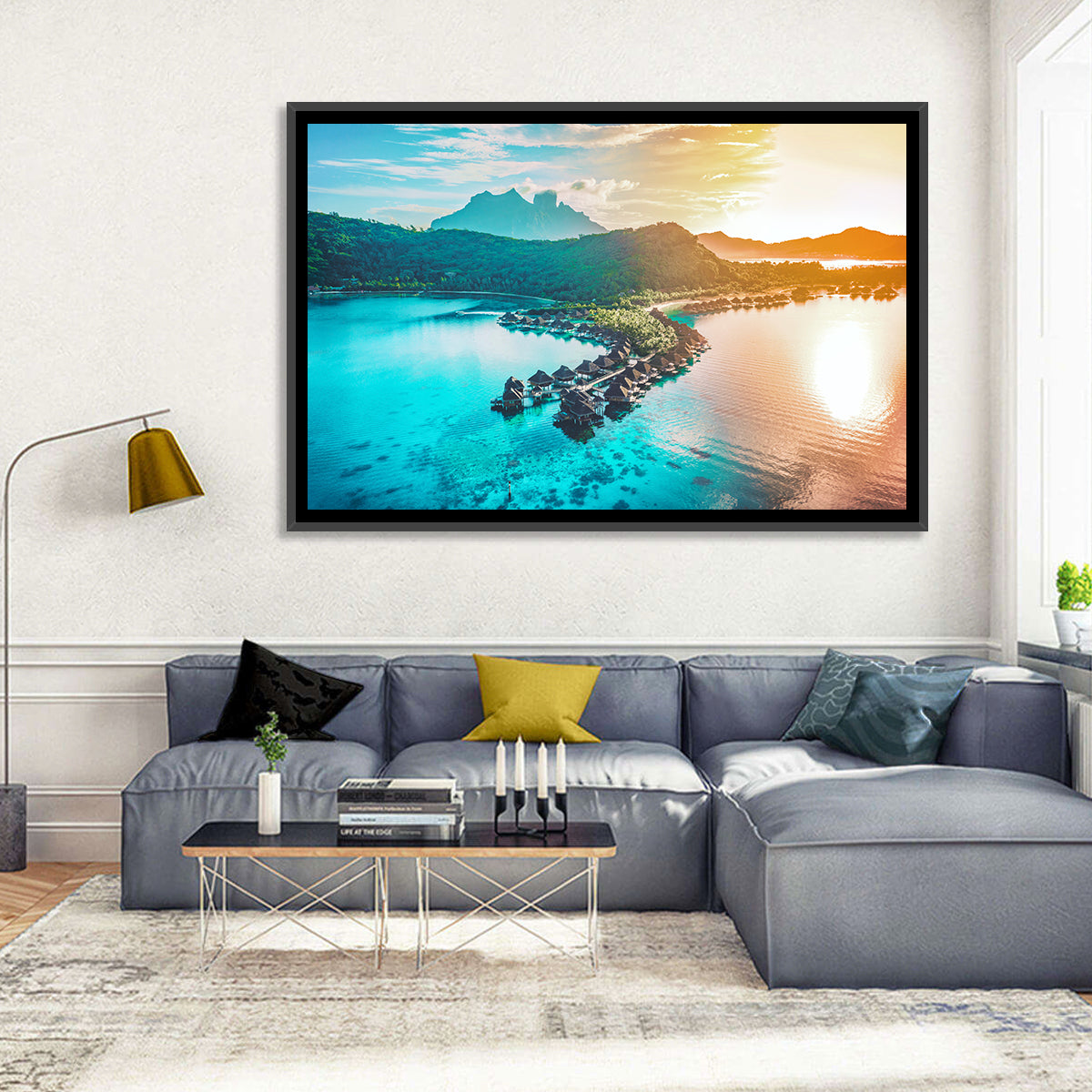 Bora Bora Overwater Bungalows Wall Art in a room, landscape