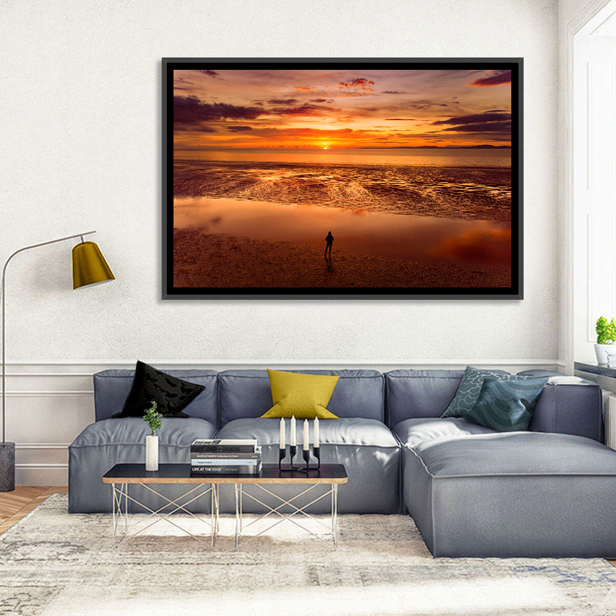 Solitary Figure on Sunset Shore Wall Art