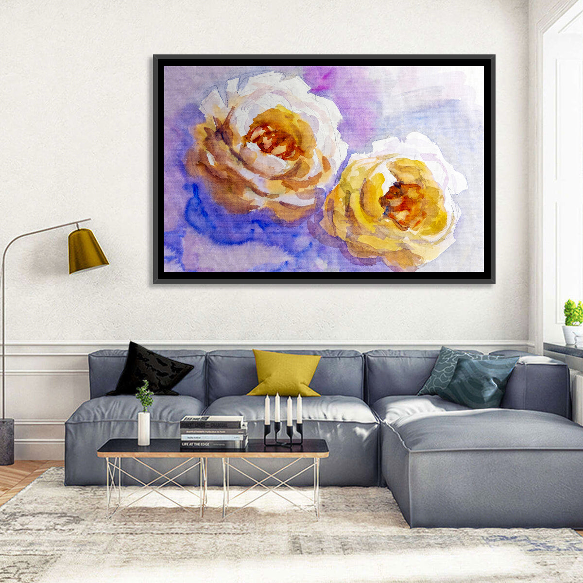 Diagonal Rose Pair Study Wall Art in a room, landscape