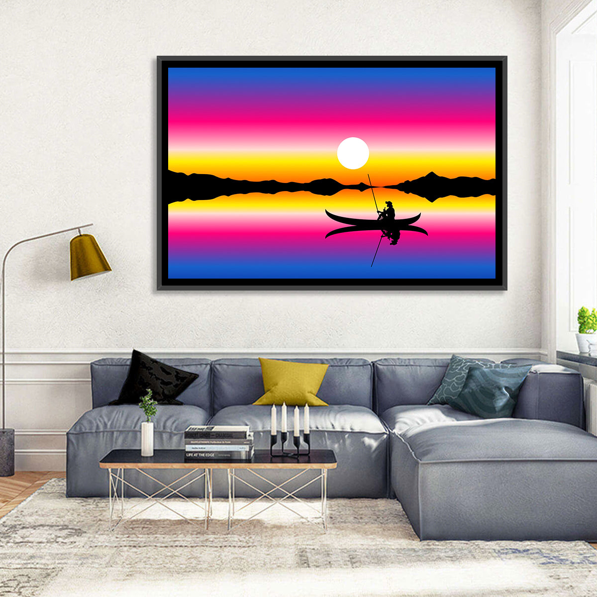 Fisherman Boat in Lake Wall Art