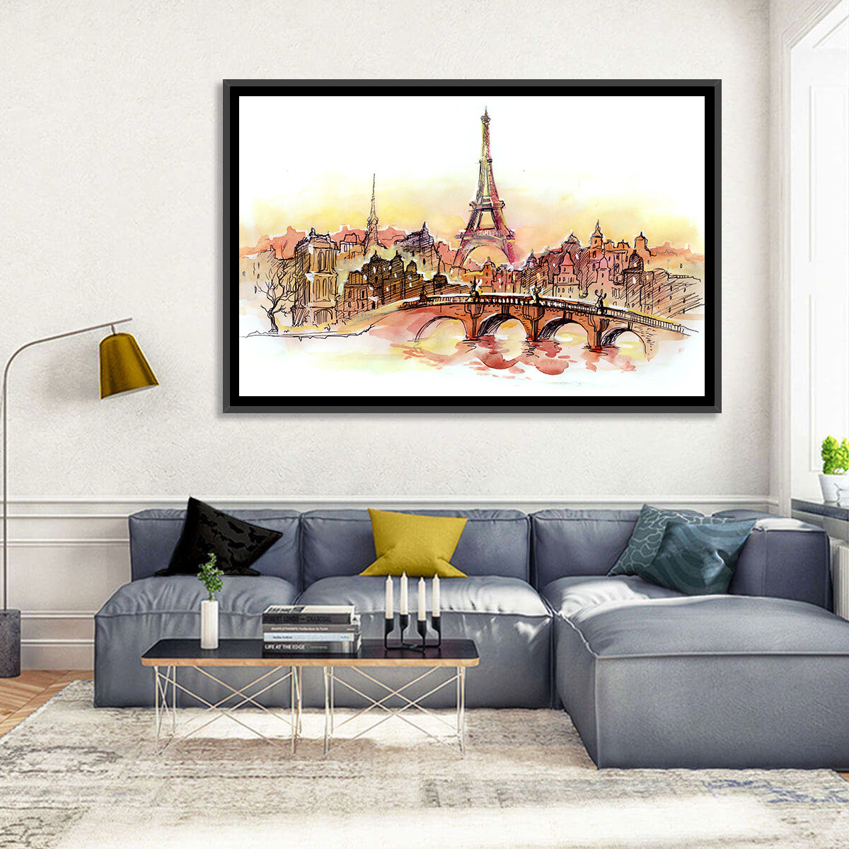 Eiffel Tower Watercolor at Dusk Wall Art