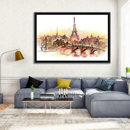 Eiffel Tower Watercolor at Dusk Wall Art