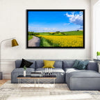 Rapeseed Field Road Under Blue Sky Wall Art