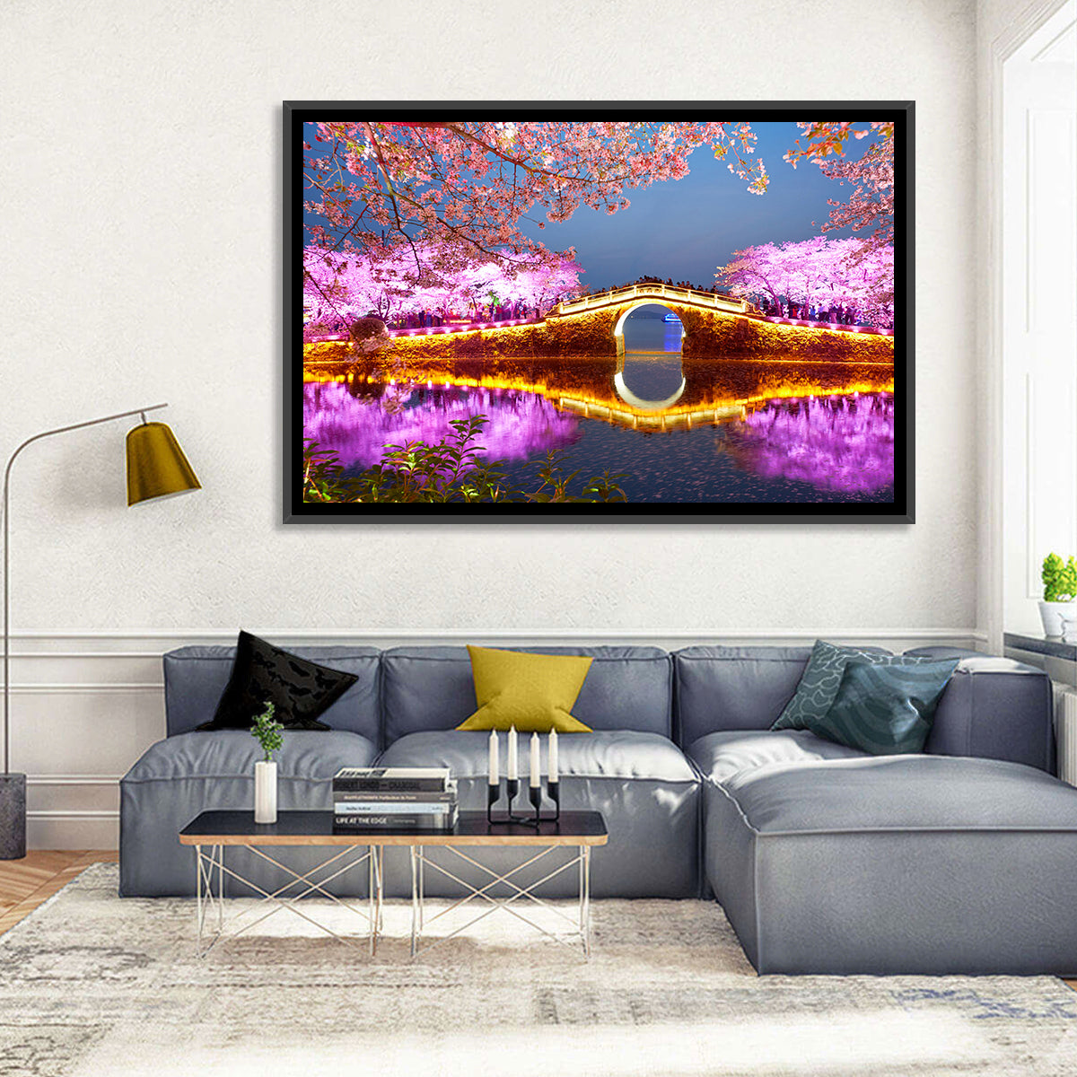 Illuminated Cherry Blossom Bridge Wall Art
