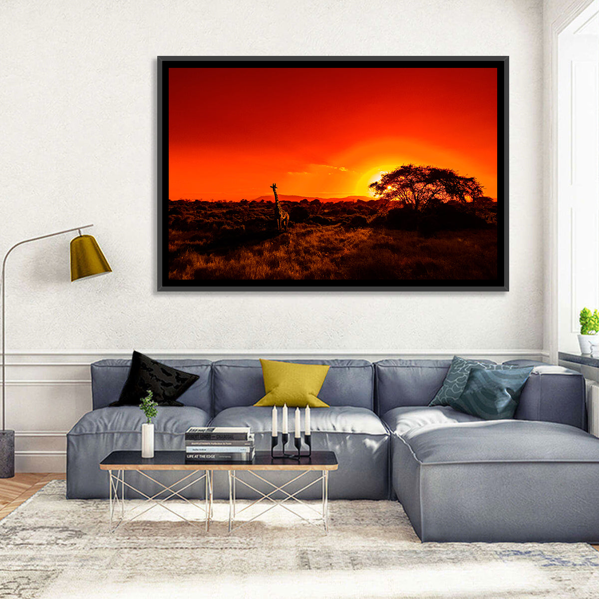 Savanna Sunset with Giraffe Wall Art