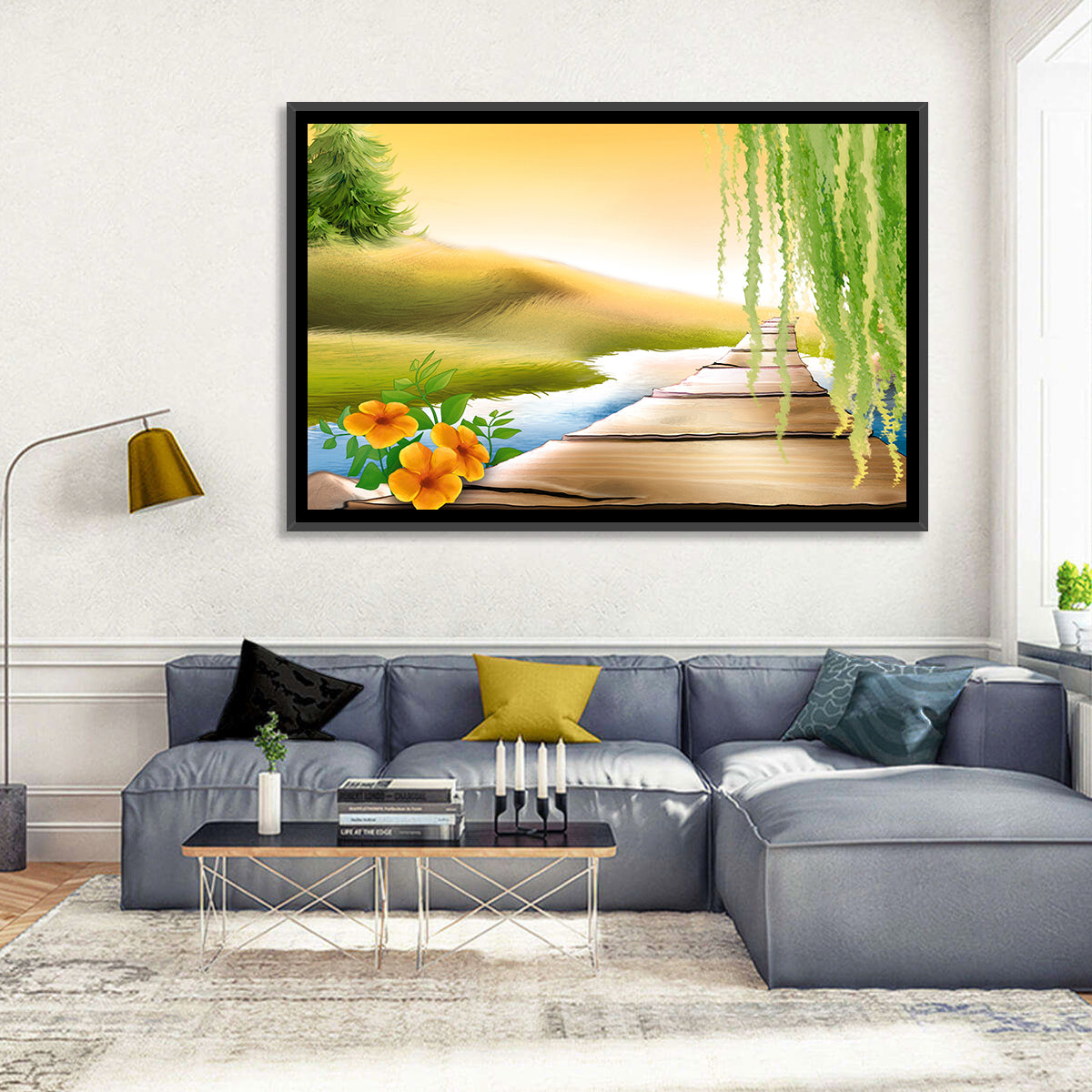 Golden Hour Willow Walkway Wall Art in a room, landscape