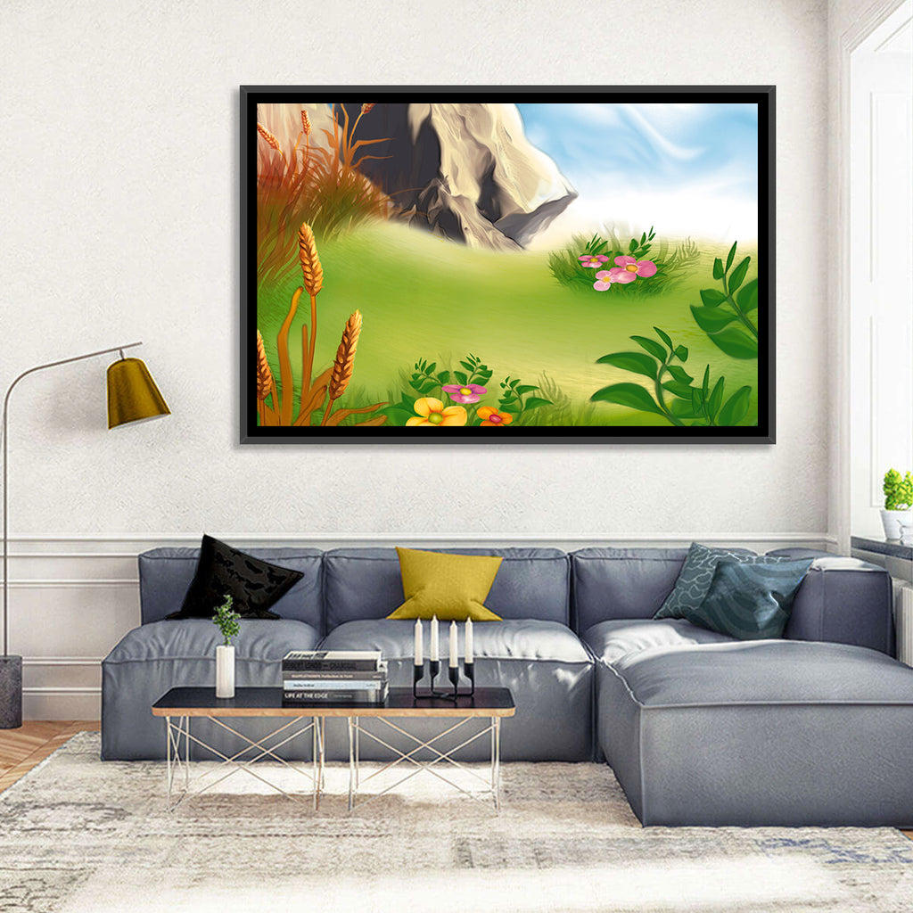 Sunny Mountain Meadow Illustration Wall Art