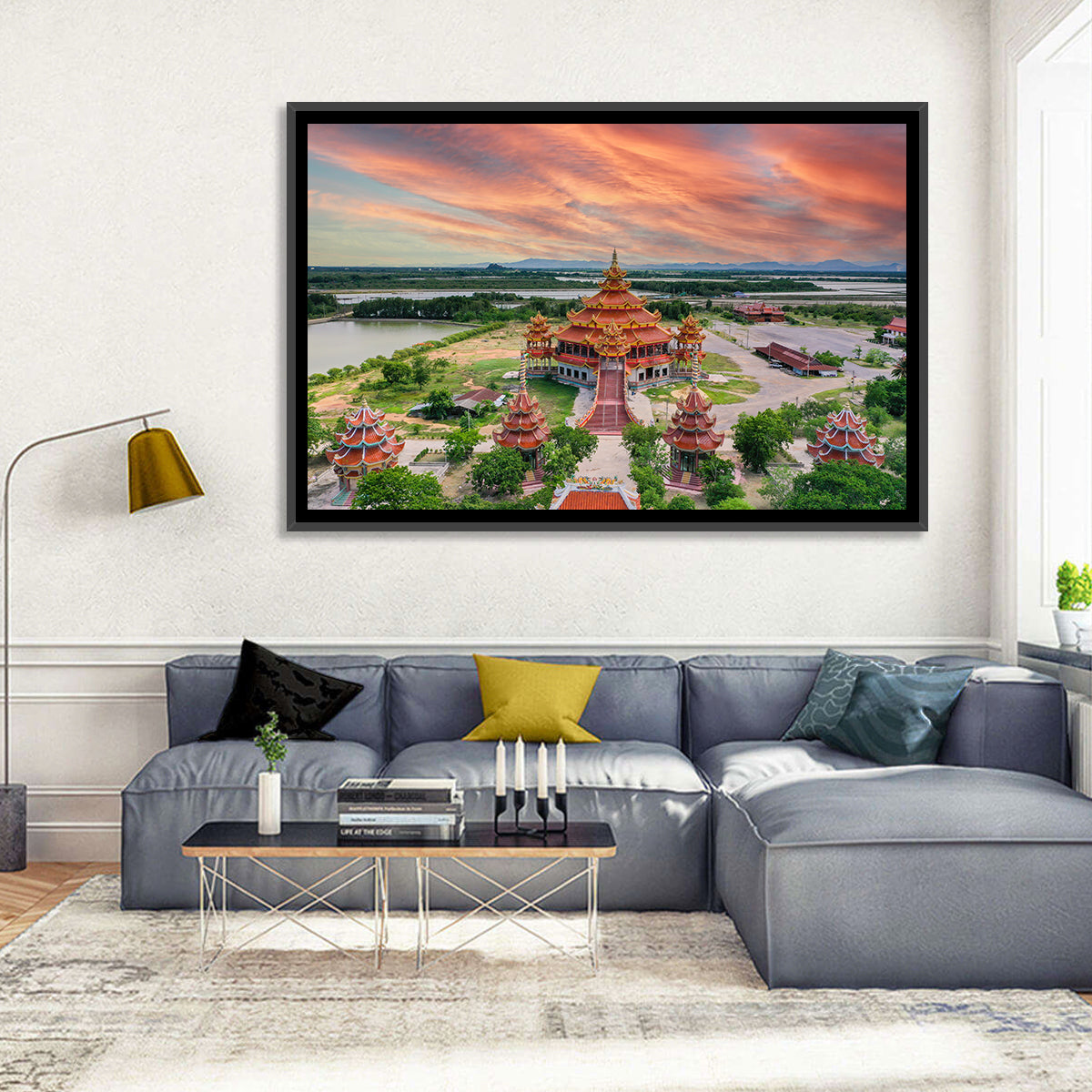 Wat Petch Suwan Temple at Sunset Wall Art in a room, landscape