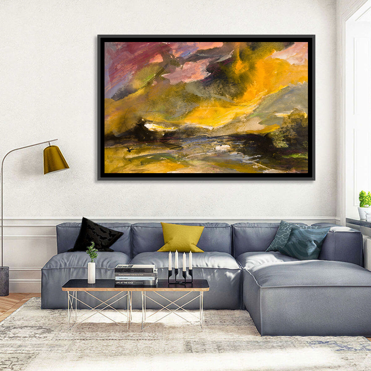 Coastal Storm Over Distant Water Wall Art in a room, landscape