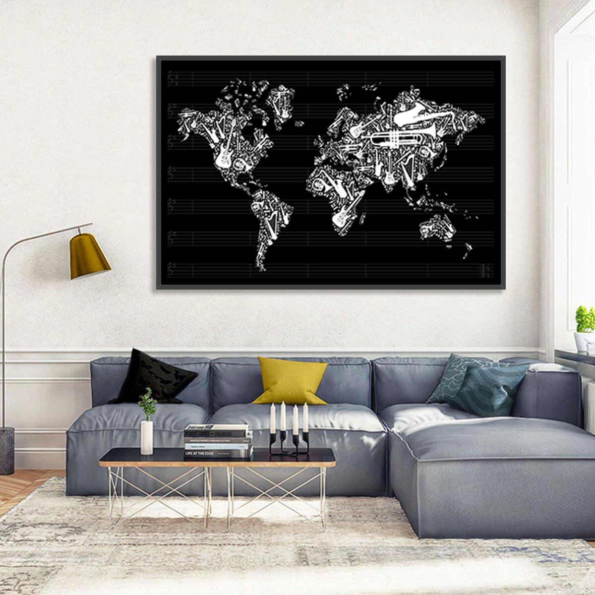 Instrument Silhouette World Map Wall Art