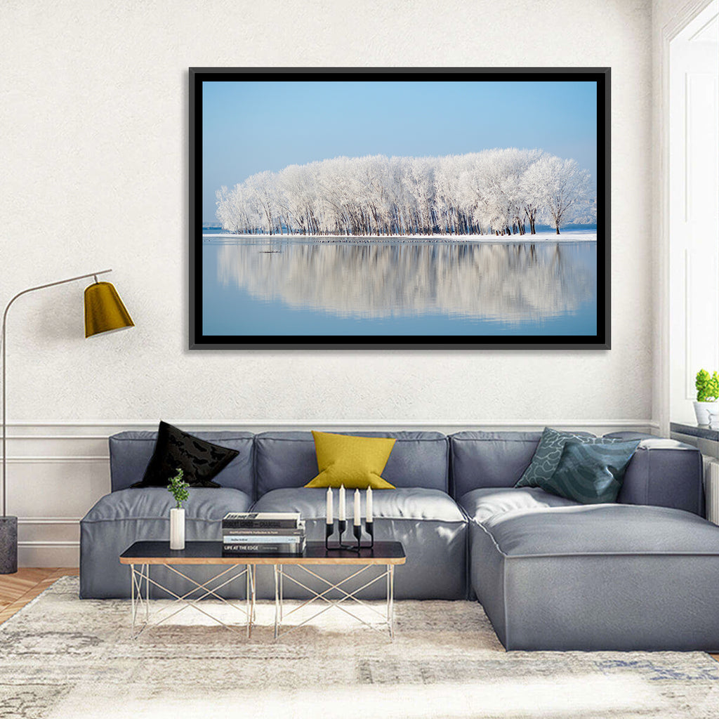 Frost Covered Lakeside Trees Wall Art