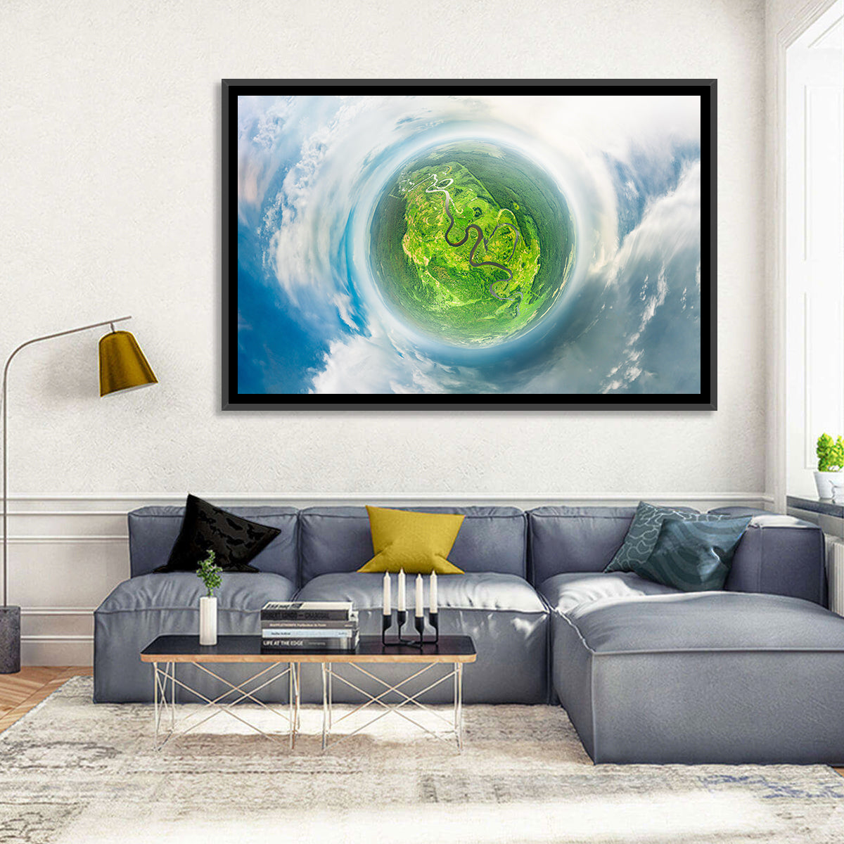 Spherical Forest from Space Wall Art in a room, landscape
