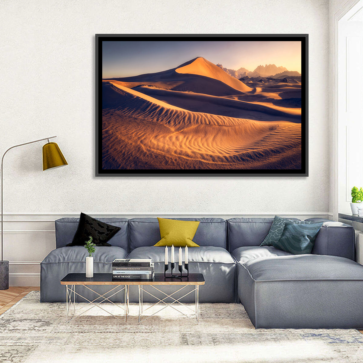 Tabuk Golden Hour Dunes Wall Art in a room, landscape