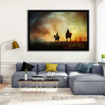 Silhouetted Horse Riders at Sunset Wall Art
