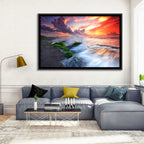 Ocean Waves Under Burning Sky Wall Art