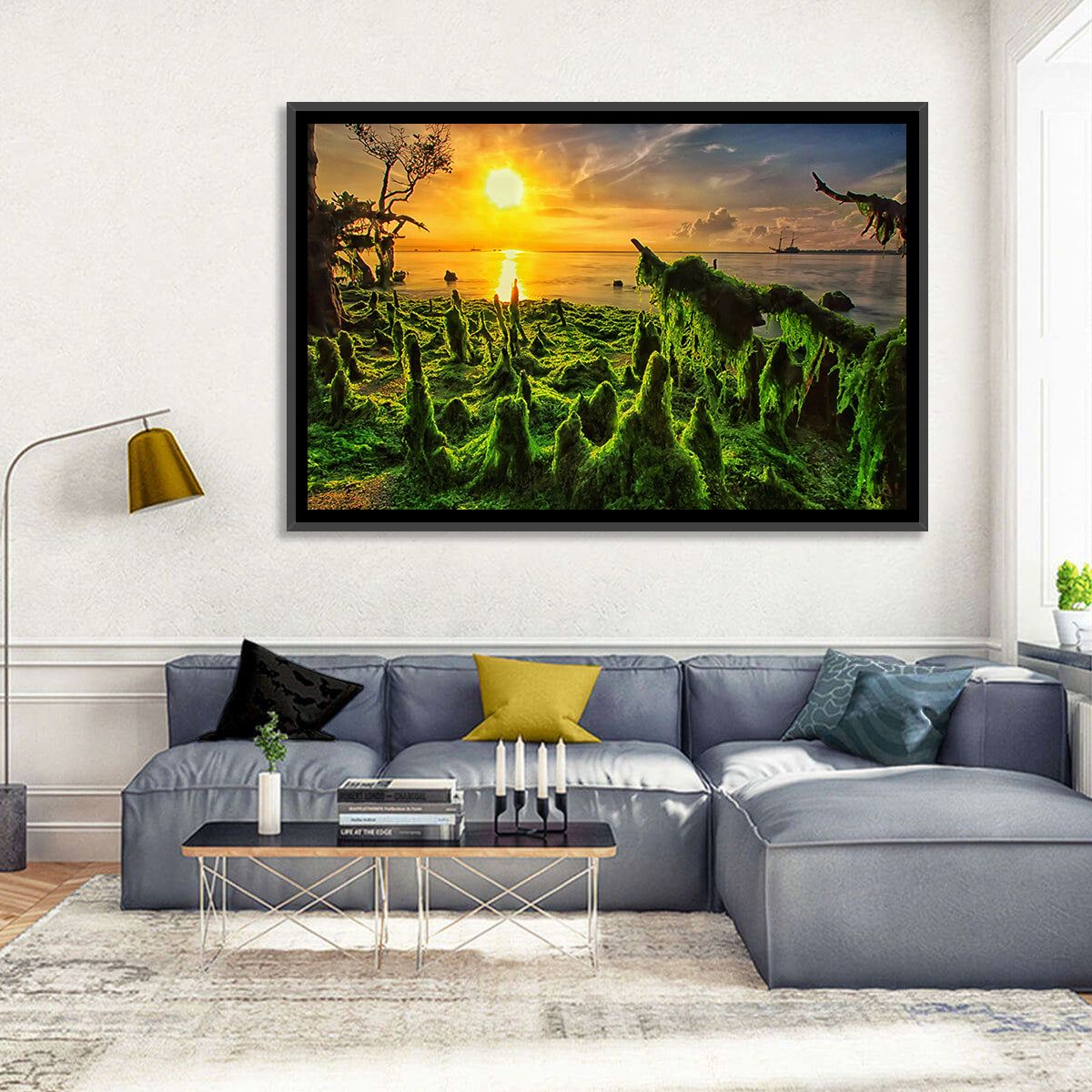 Mangrove Roots at Sunset Wall Art in a room, landscape