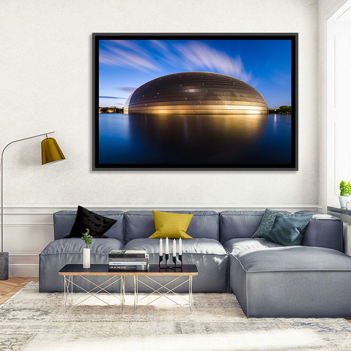 Beijing Giant Egg Dome Wall Art in a room, landscape