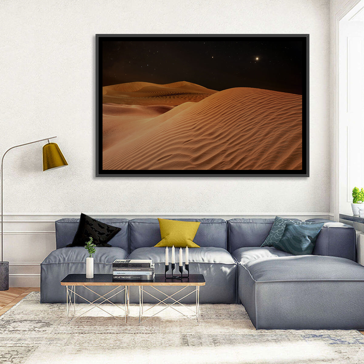 Starry Desert Night Wall Art in a room, landscape