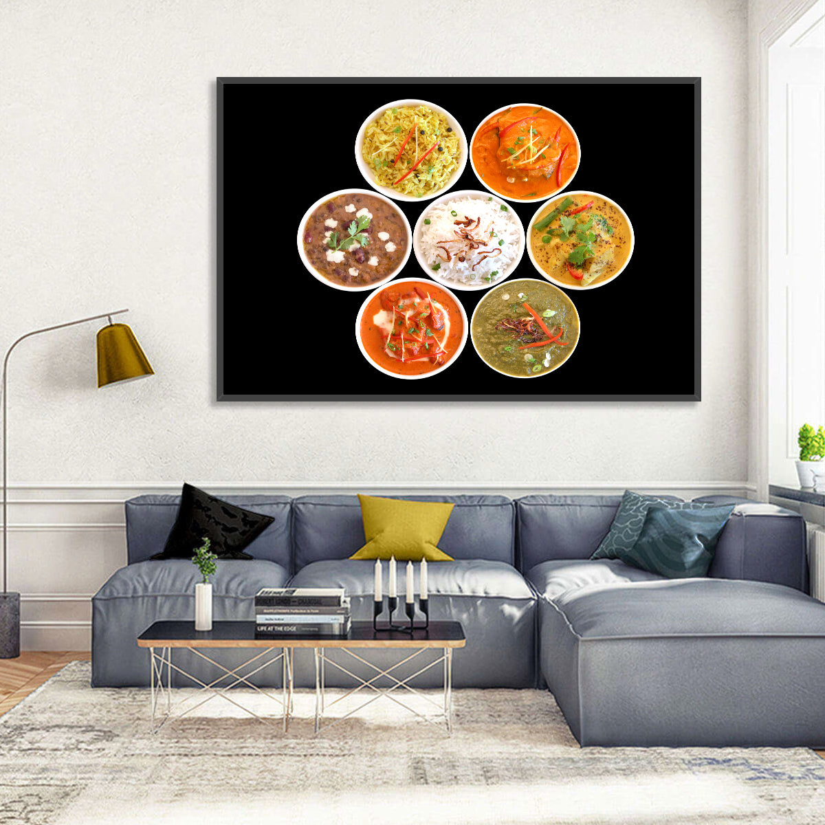 Six Indian Curry Bowls Wall Art in a room, landscape