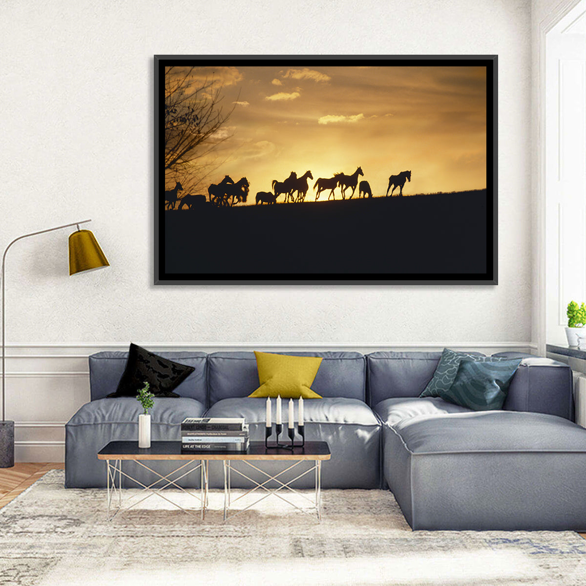 Mustang Silhouettes at Sunset Wall Art