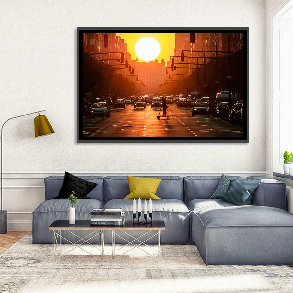 Valencia Port Avenue at Dusk Wall Art in a room, landscape