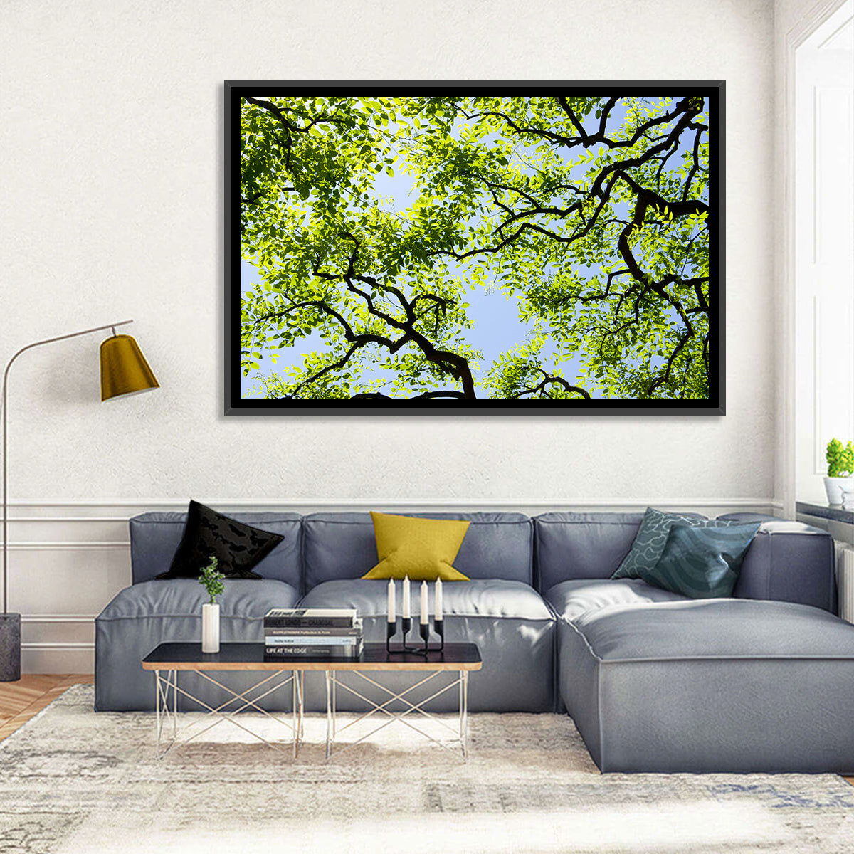 Sunlit Tree Canopy Wall Art in a room, landscape