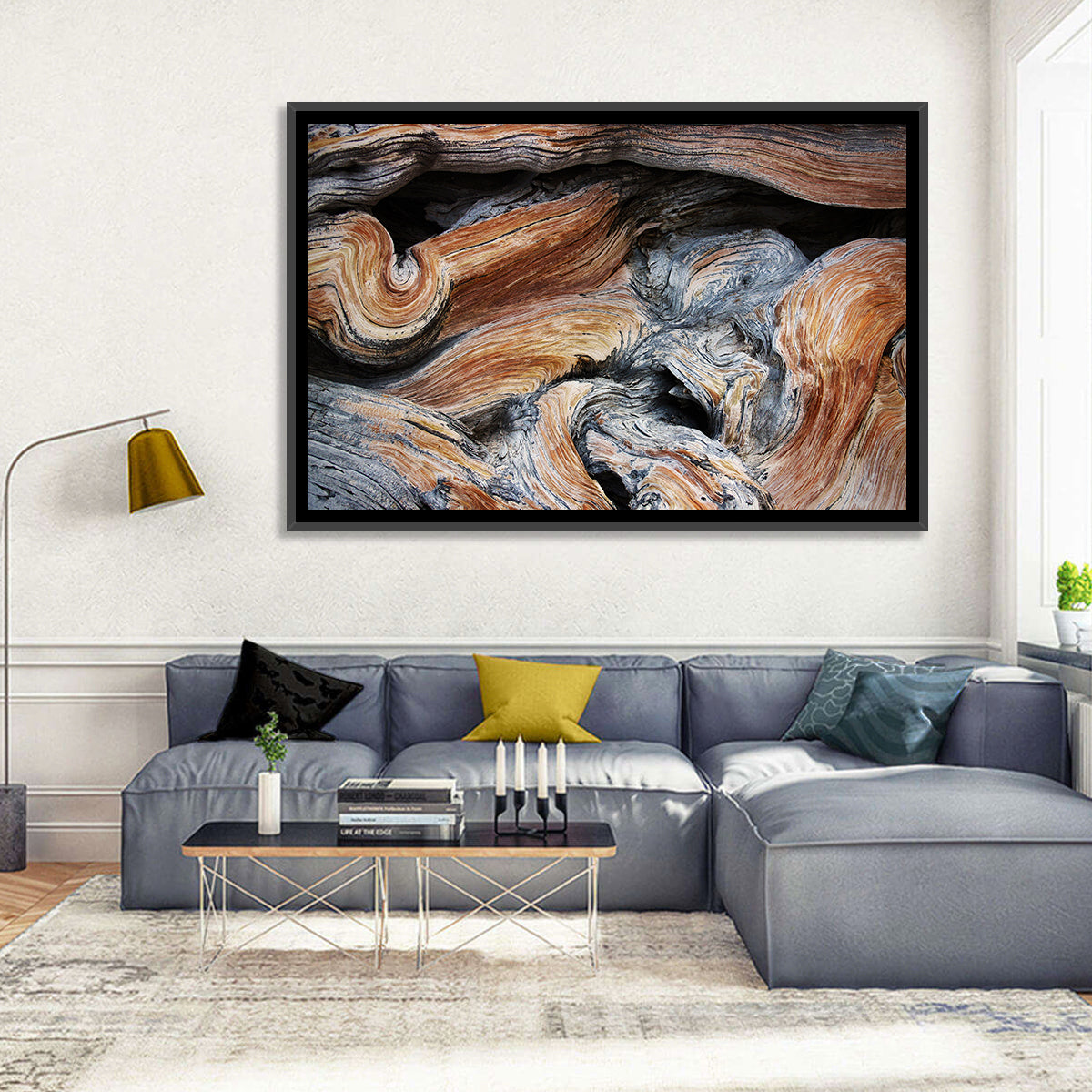 Juniper Wood Texture Wall Art in a room, landscape