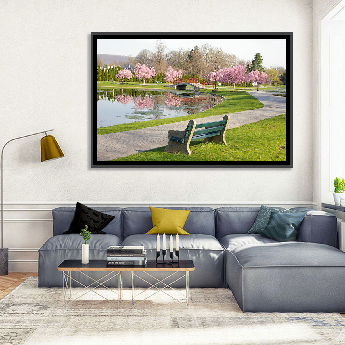 Harrisburg Park Cherry Blossoms Wall Art in a room, landscape