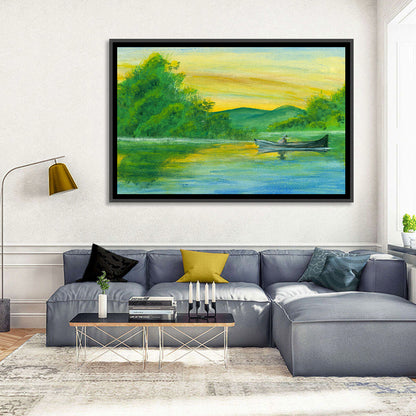 Rowboat on Serene Lake Watercolor Wall Art