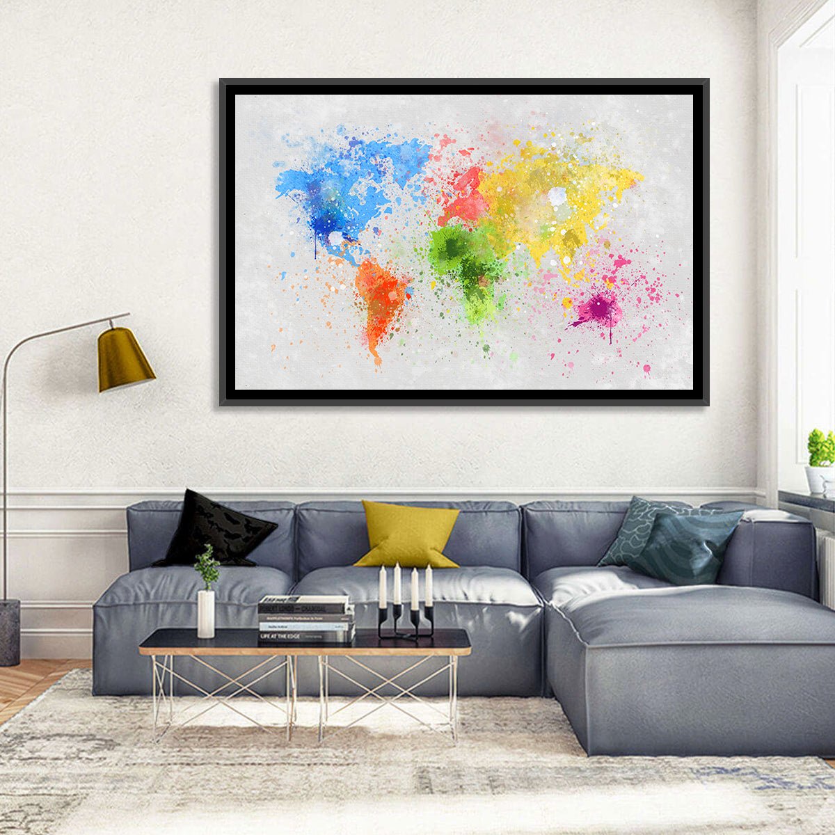 Vibrant Watercolor World Map Wall Art