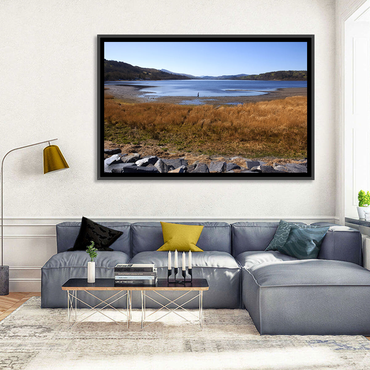 Bala Lake Shoreline Wall Art in a room, landscape