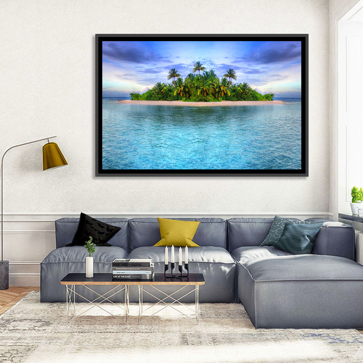 Mirrored Tropical Island Lagoon Wall Art