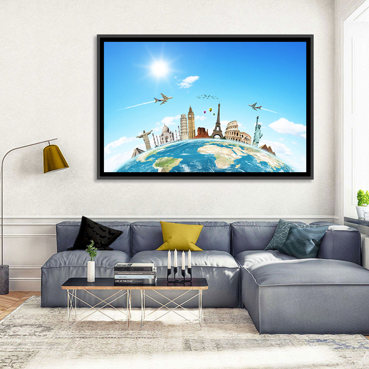 World Monuments Montage Wall Art in a room, landscape