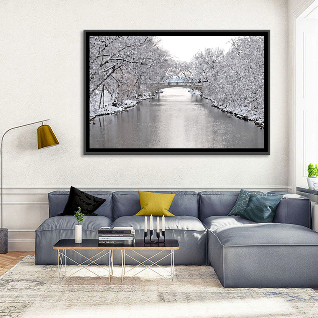 Yahara River Winter Stone Bridge Wall Art