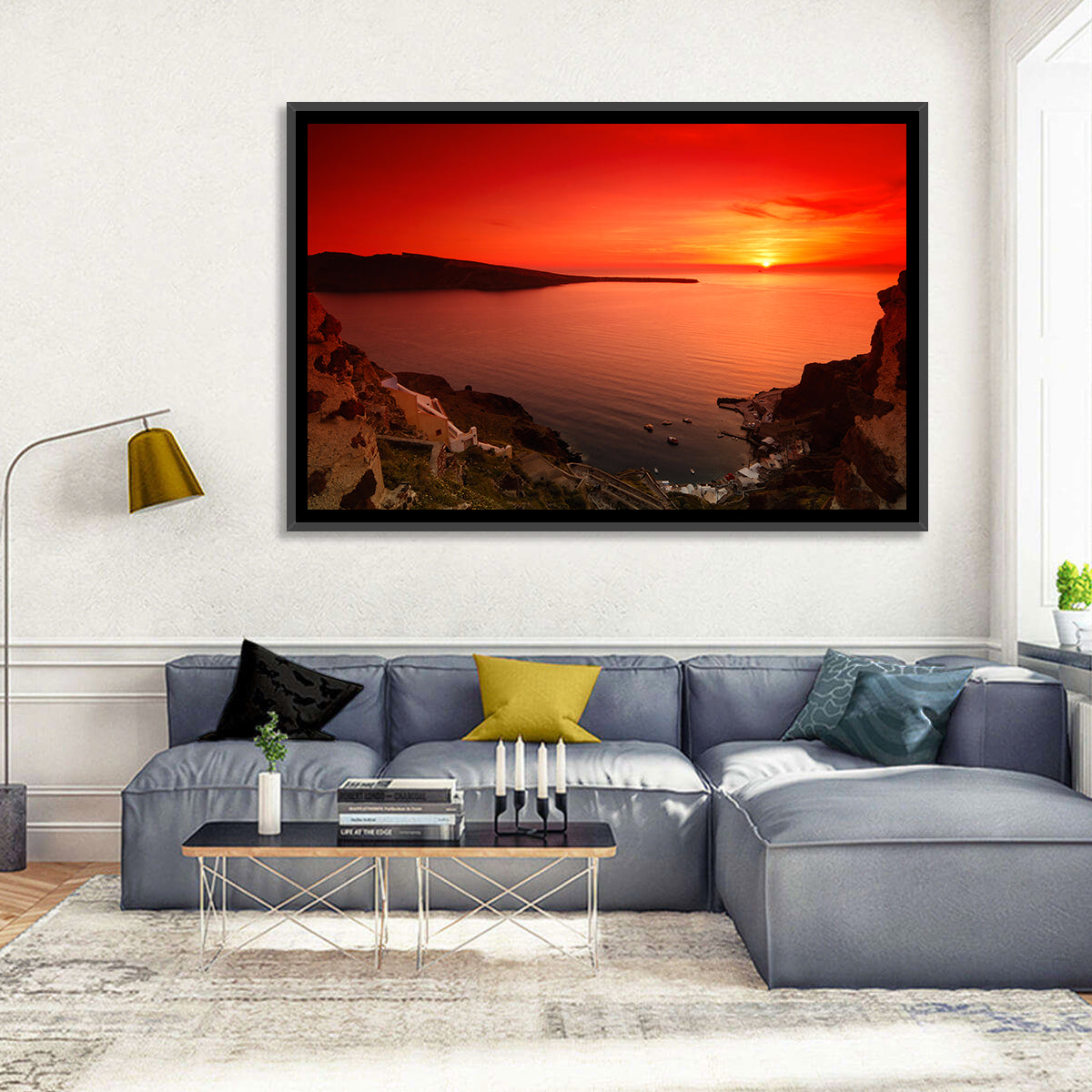 Ammoudi Bay Sunset, Oia Wall Art in a room, landscape