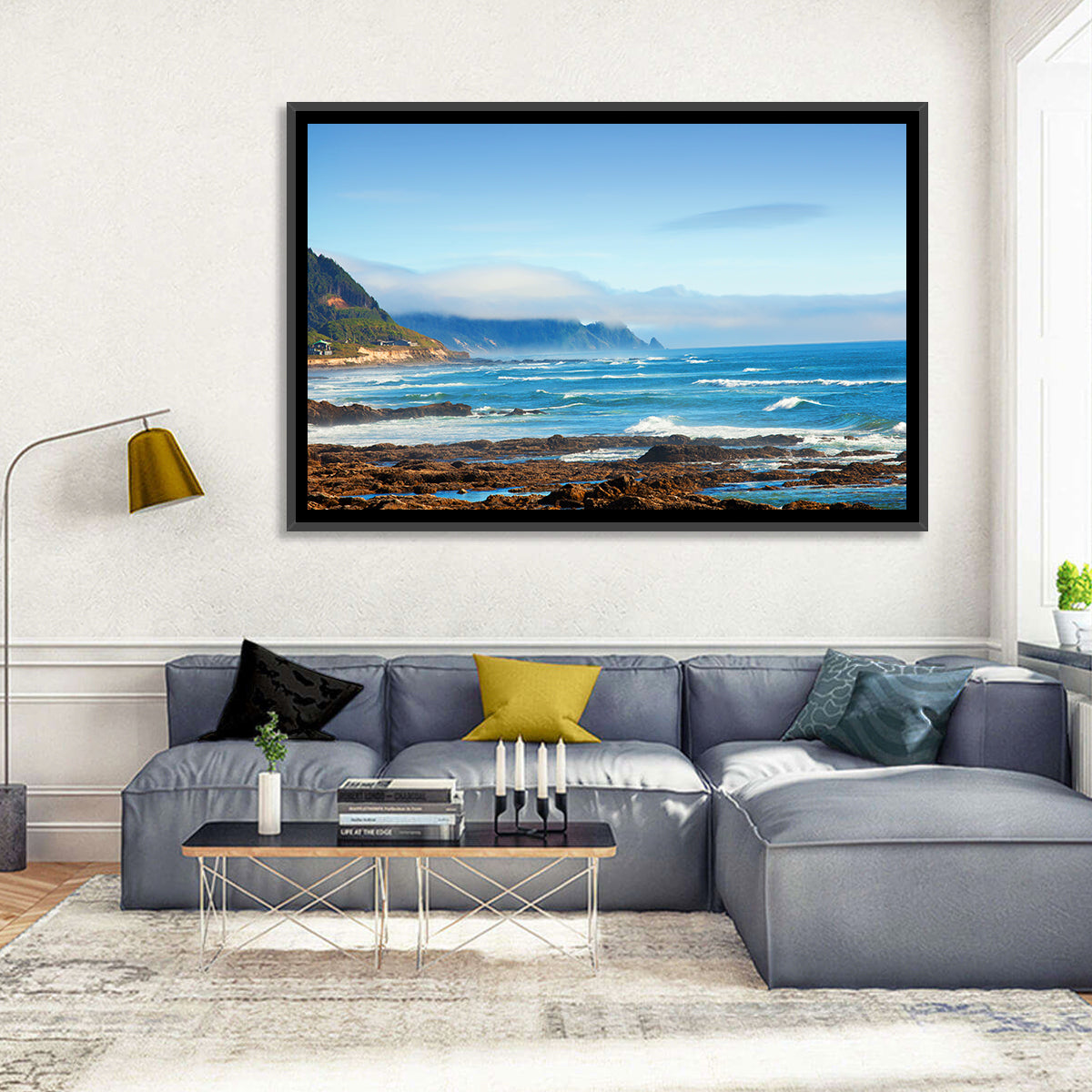 Misty Oregon Coast Tide Pools Wall Art in a room, landscape