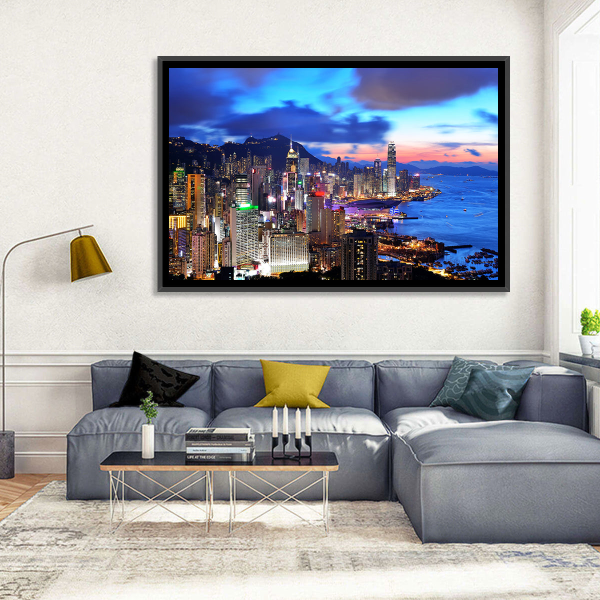 Victoria Harbour Skyline, Hong Kong Wall Art in a room, landscape