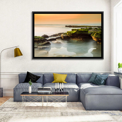 Mossy Rocky Coastline at Golden Hour Wall Art