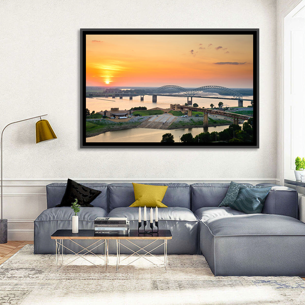 Hernando De Soto Bridge at Sunset Wall Art in a room, landscape