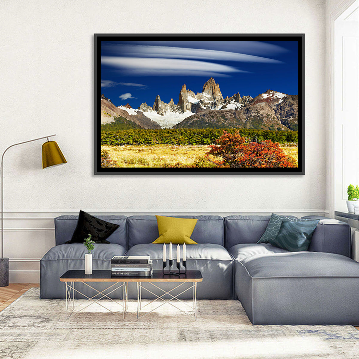 Fitz Roy Peaks, El Chaltén Wall Art in a room, landscape