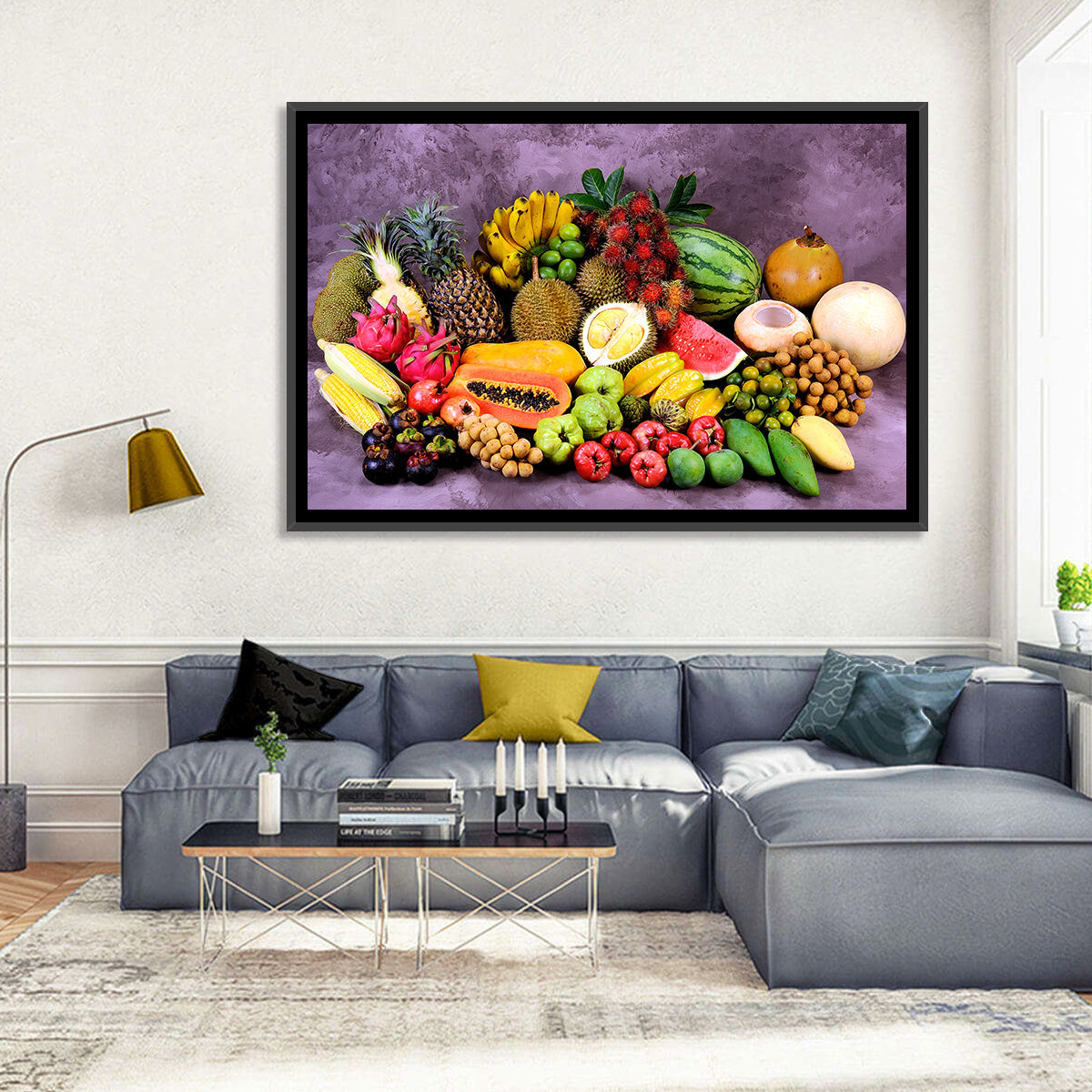 Tropical Fruit Still Life Wall Art in a room, landscape