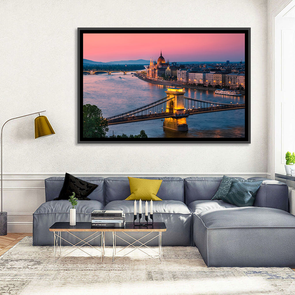Budapest Chain Bridge at Twilight Wall Art