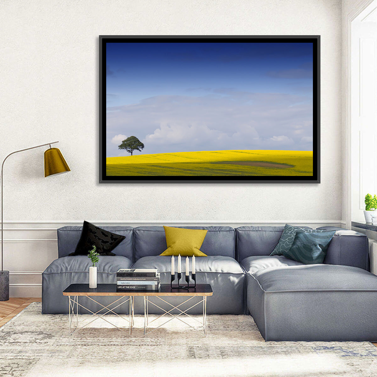 Solitary Tree Over Rapeseed Field Wall Art in a room, landscape